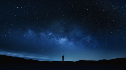 Fototapeta premium Silhouette of a person under starry night sky