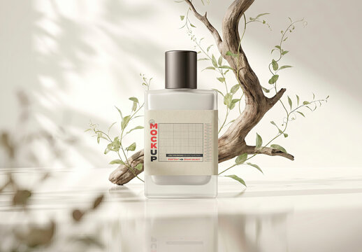 Elegant Fragrance Flask Label Mockup with Plant