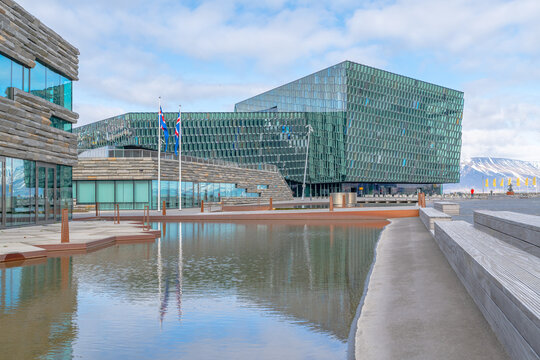 An architecturally significant concert hall on the waterfront of Reykjavik, Iceland