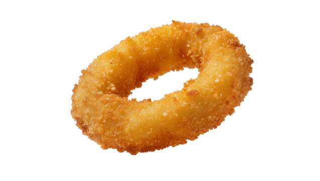 Crispy golden fried onion ring, isolated on transparent background