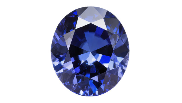 Oval cut deep blue sapphire gemstone faceted, isolated on transparent background