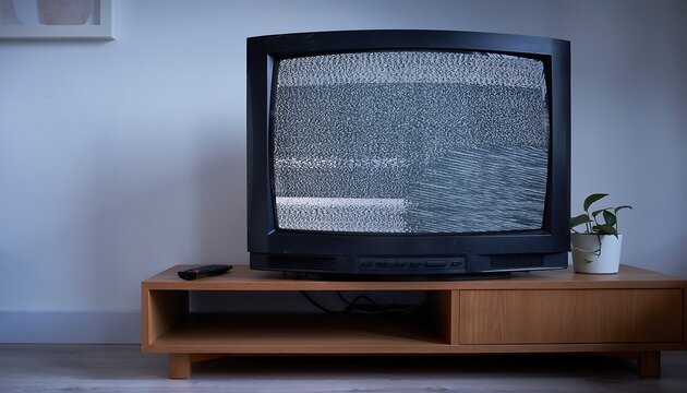 Vintage Television on Wooden Entertainment Unit.