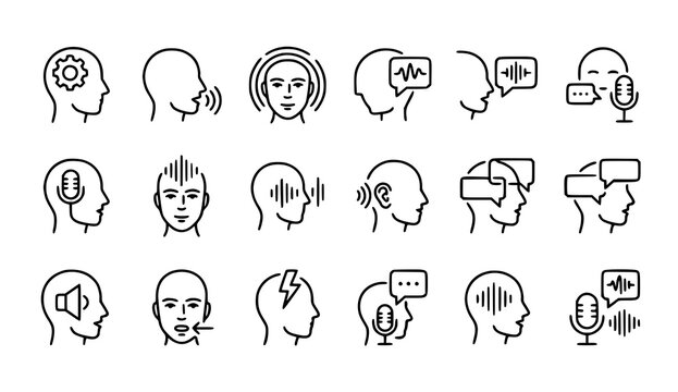 Communication and mental health line icons set