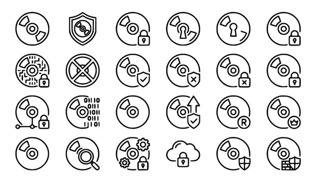 Cybersecurity icon set data protection access control and network security