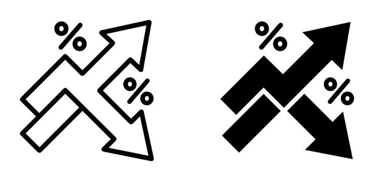 Growth and Decline Arrows with Percentage Symbols, Financial Trend Icons, Up and Down Market Indicators