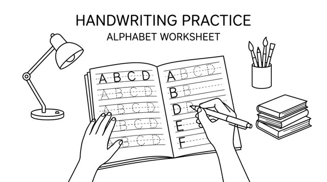 Alphabet worksheet, handwriting practice, education vector, learning template