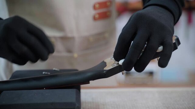Guitar Technician Replacing Tuning Machines on Electric Guitar in Workshop
