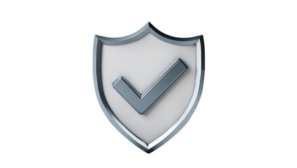Metallic shield with checkmark symbol, isolated on transparent background © PAPADOMUS