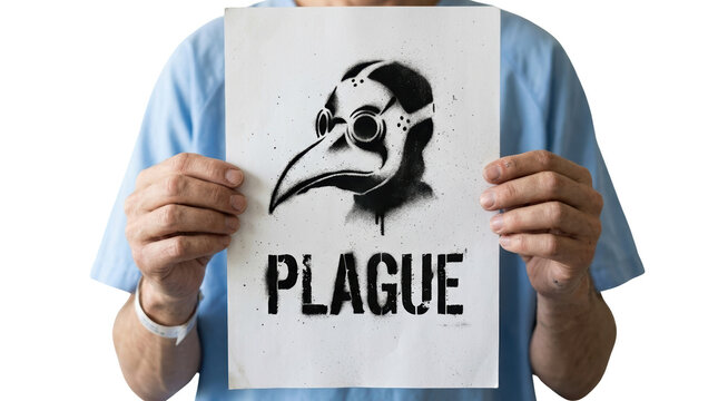Artistic plague mask representation urban setting digital illustration high fidelity concept