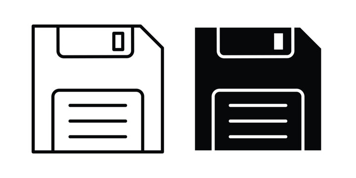 Floppy disk icon logo illustration. Black and white pictogram