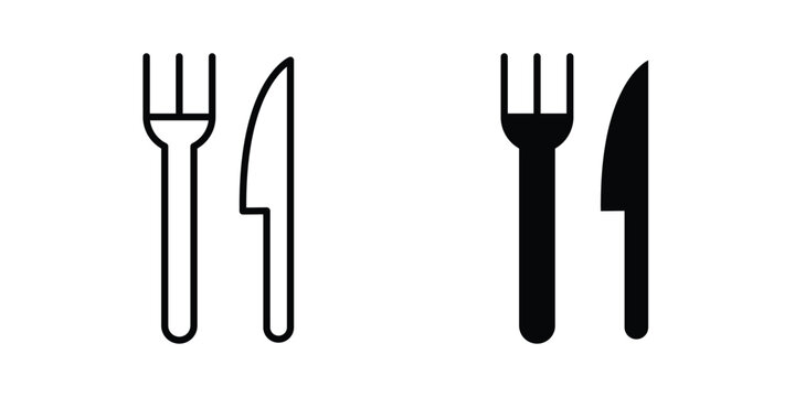 Fork and Knife icon logo illustration. Black and white pictogram