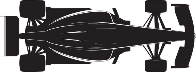 Obraz premium Black silhouette of a race car isolated on white background with sleek design and prominent wheels