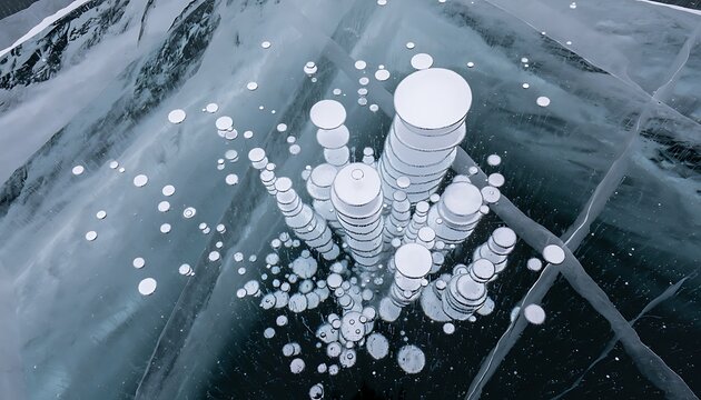Frozen Bubbles on Icy Surface.