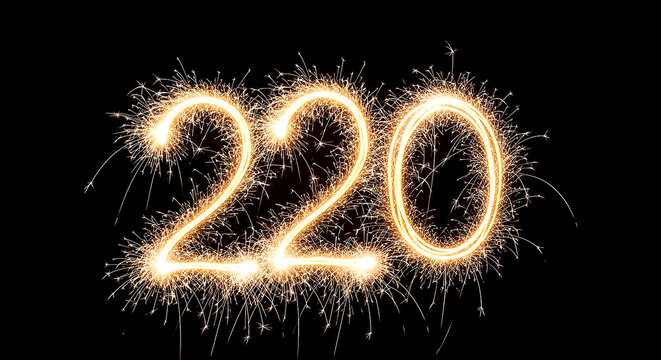 Vibrant firework sparklers forming the year 220 against a dark background, evoking celebration and festivity.