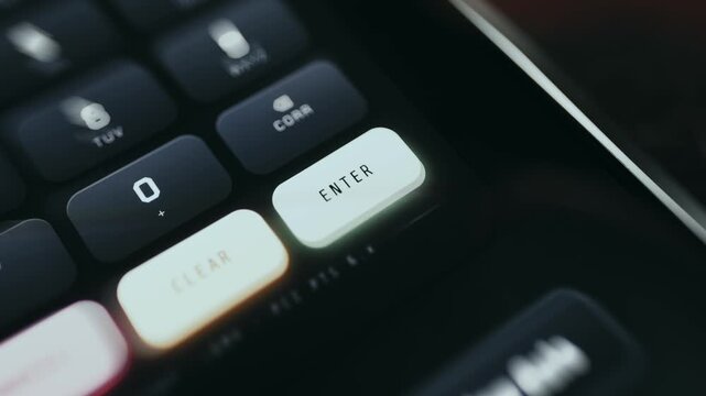 Customer pressing ENTER button on payment terminal interface