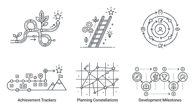 Set of business development and planning icons