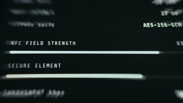 Screen displays NFC Field Strength data and progress for a Secure Element