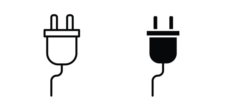 Power plug icon logo illustration. Black and white pictogram