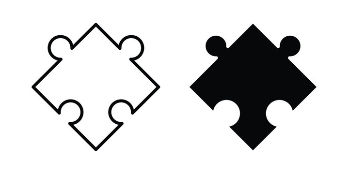 Puzzle piece icon logo illustration. Black and white pictogram