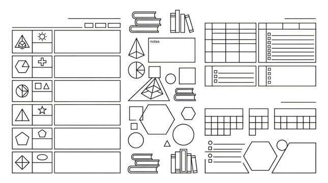 Set of minimalist bullet journal elements and geometric planner templates