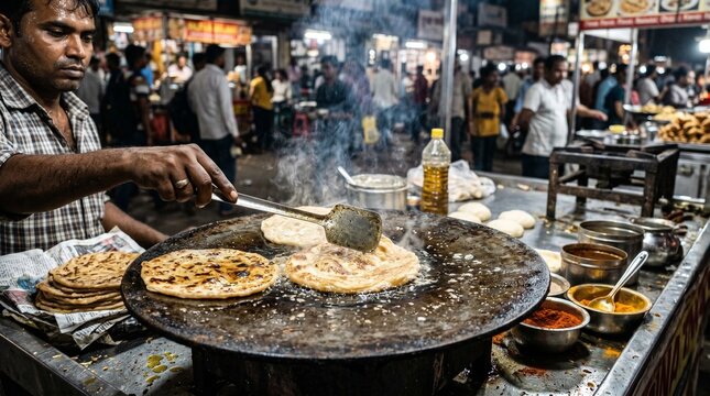 street food indian cuisine market food flatbread traditional food india food cart vendor cooking culinary delhi bombay mumbai snack snacks dinner lunch breakfast chapati naan roti