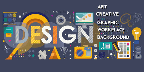 A colorful design concept with various creative elements and graphic tools © Endrajit