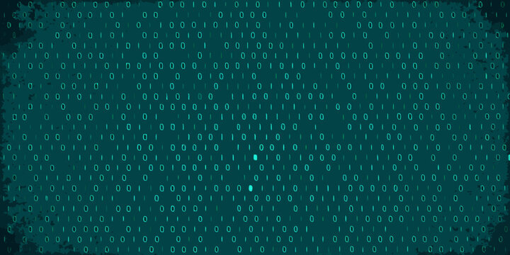 Abstract digital background with cascading binary code in shades of teal