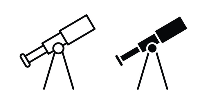 Telescope icon logo illustration. Black and white pictogram