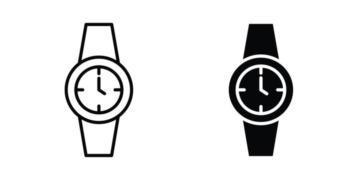 Watch icon logo illustration. Black and white pictogram