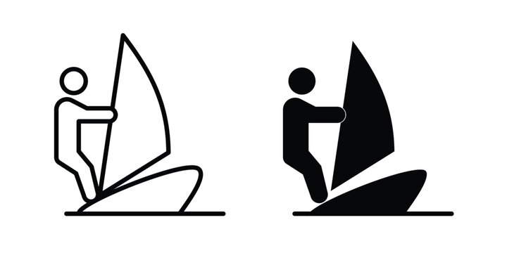 Windsurf icon logo illustration. Black and white pictogram