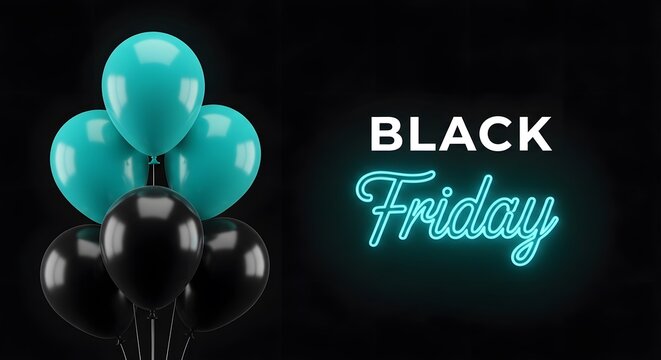 Black friday sale concept with teal and black balloons