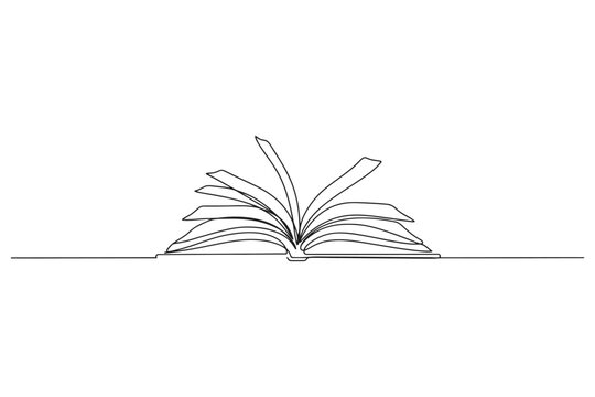 Single line continuous drawing of an open book with education literature knowledge continuous minimalist illustration monochrome abstract creative academic learning intellectual template