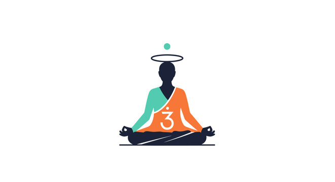 Spiritual person meditating in lotus pose with om symbol.