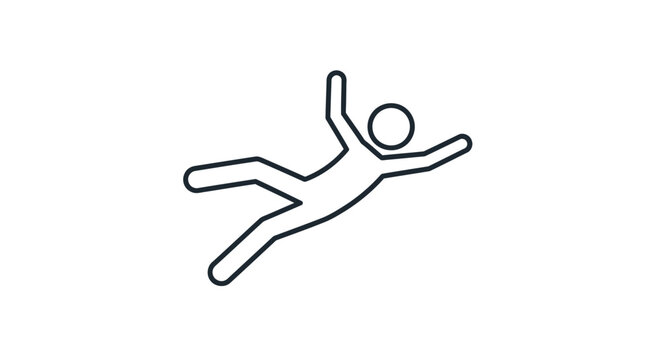 Stick figure person falling backwards in mid air.