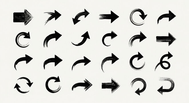 Hand drawn grunge arrow collection with various brush stroke shapes and styles direction collection navigation scribble directional