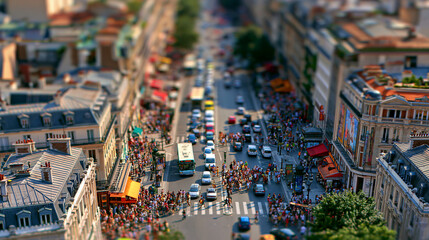 Fototapeta premium Bustling Urban Landscape: High Angle View of Busy Streets in Downtown City Center