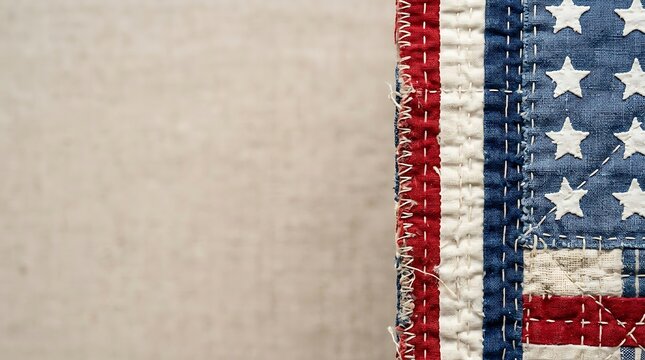 Handmade american flag patch on rustic textured background
