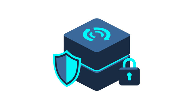 Isometric Cybersecurity Icon with Shield and Padlock for Cloud Data Protection and Secure Server Storage