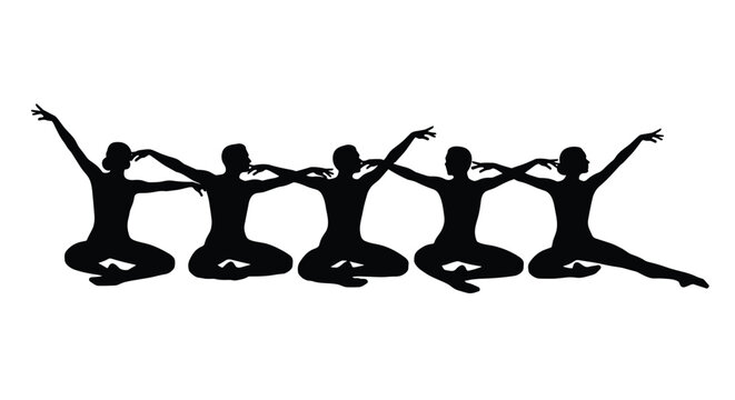 Female gymnast performing a handstand with legs split in a wide V shape on a balance beam or mat for artistic gymnastics.
