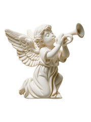 Fototapeta premium White angel playing trumpet isolated on transparent background PNG element