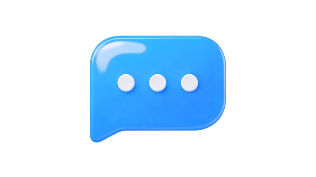 3D blue speech bubble notification icon with three dots for chat and messaging as isolated object