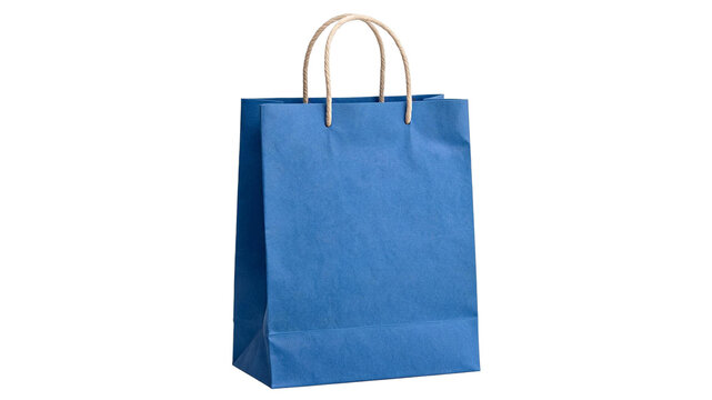 Empty blue paper shopping bag with twisted handles shopping container commerce purchase consumerism packaging recyclable background business as PNG asset