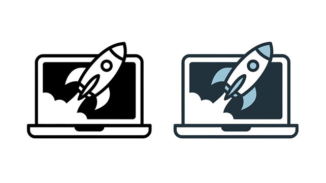 Laptop Screen Showing Launching Rocket Illustration Design