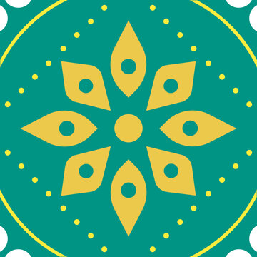 Decorative Teal and Yellow Mandala Floral Geometric Seamless Pattern Ornament