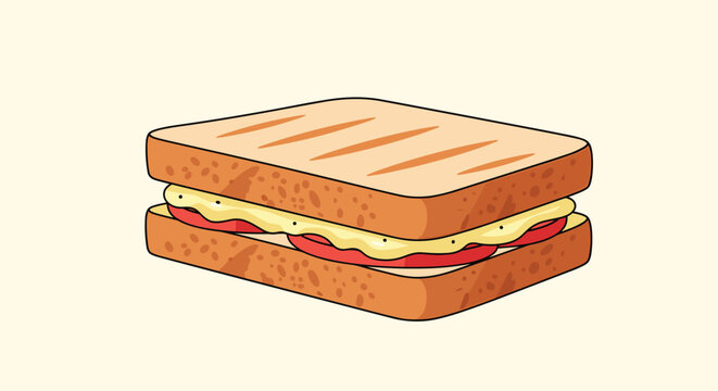 Delicious toasted grilled cheese sandwich with melting cheese and fresh tomato slices served on a plain light background for a quick lunch.