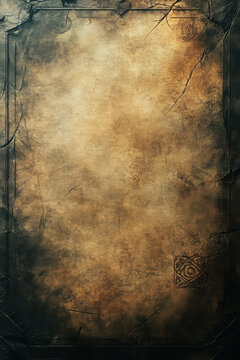 Aged parchment as background, empty center for writing, faded arcane script and markings on edges.
