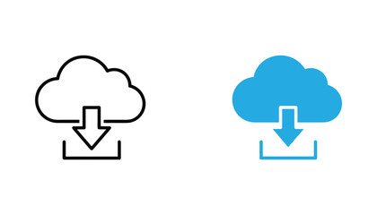 Obraz premium Cloud download icon set in linear and solid blue design style for digital file transfer concepts