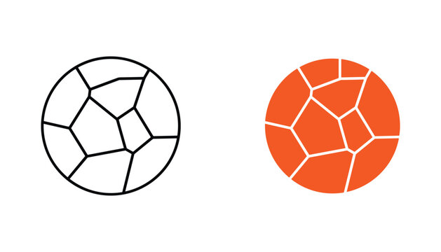 Geometric circle split into irregular fragments in linear and orange solid style for abstract design assets