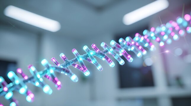 A dramatic illustration depicting a cracked ancient stone tablet from which a powerful, glowing blue DNA helix emerges. 