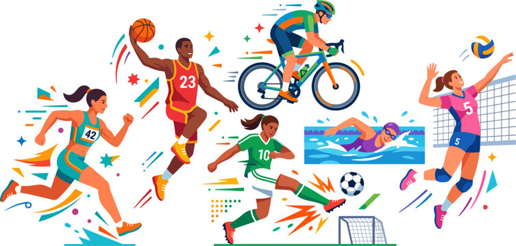 Vibrant illustration of various sports and athletes in action